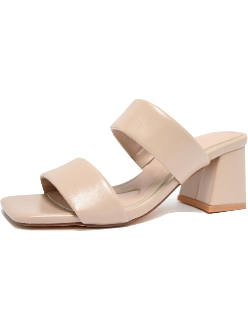 Women's Chunky Heels Slip on Heels Apricot Stylish Square Open Toe Mules Sandals